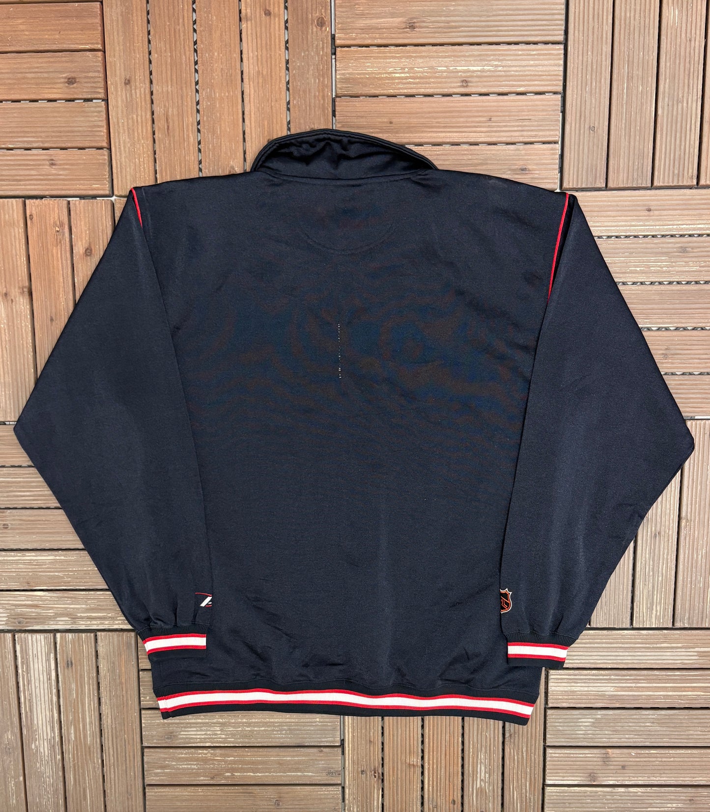 Chicago Blackhawks Stitched Graphic Sweater | Size Large | Vintage 1990s NHL Hockey Black Sweater |