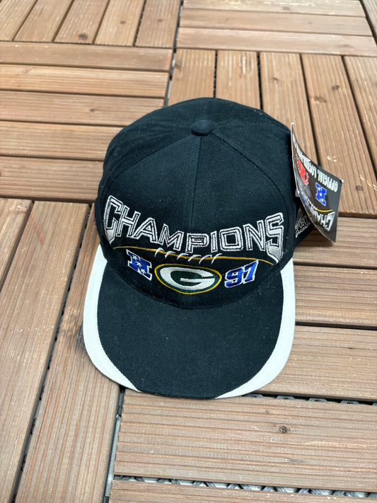 Green Bay Packers 1997 NFC Champions Graphic Hat | Snap Back | Vintage 1990s Sports Specialties NFL Black Cap |