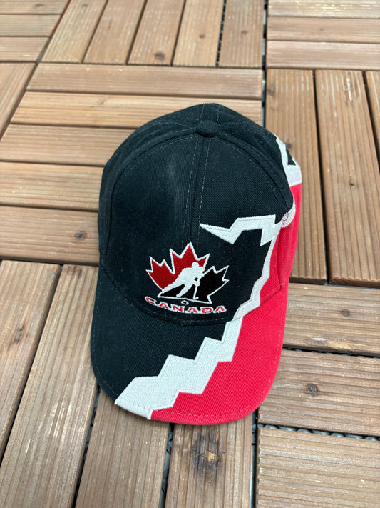 Team Canada Hockey Graphic Hat | Strap Back | Vintage 2000s Hockey Black Cap |