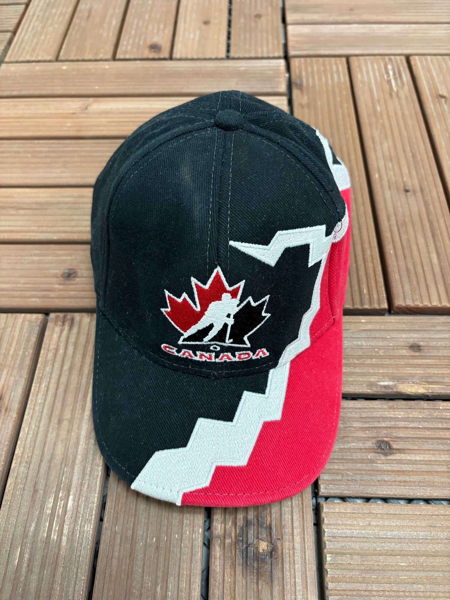 Team Canada Hockey Graphic Hat | Strap Back | Vintage 2000s Hockey Black Cap |