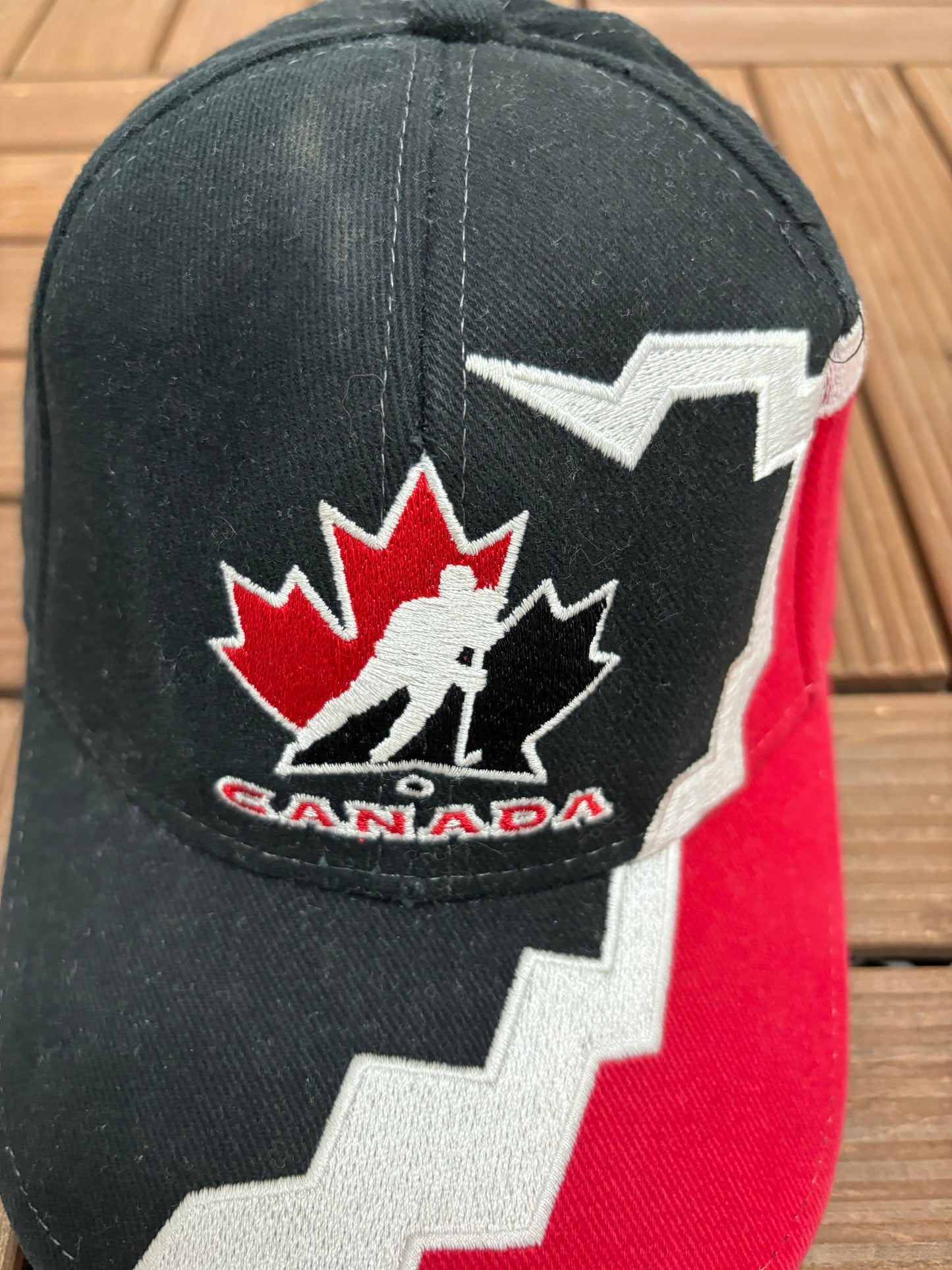 Team Canada Hockey Graphic Hat | Strap Back | Vintage 2000s Hockey Black Cap |