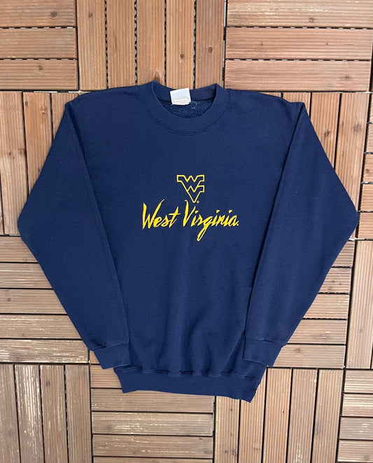 West Virginia Mountaineers Graphic Crewneck | Size Small | Vintage 1990s College Sports Blue Sweater |