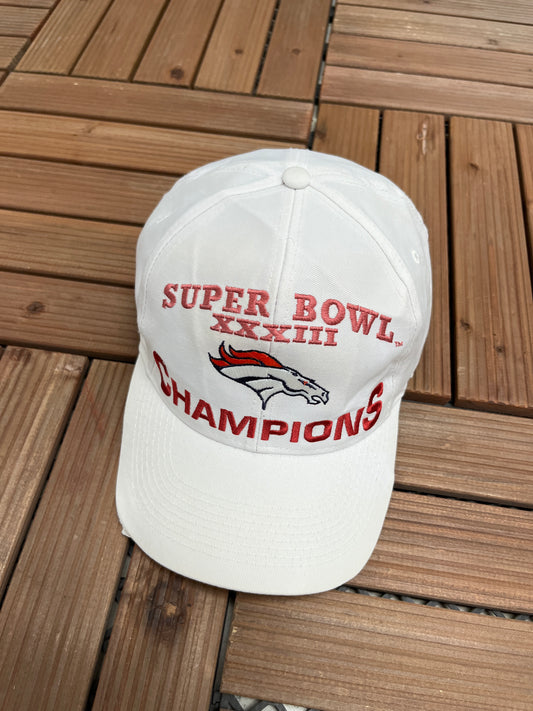 Denver Broncos Super Bowl XXXIII Champions Graphic Hat | Snap Back | Vintage 1990s NFL Football White Cap |