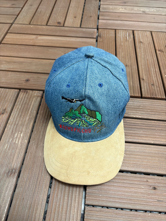 Machu Picchu, Peru Embroidered Graphic Hat | Strap Back | Vintage 2000s Tourist Denim Cap |