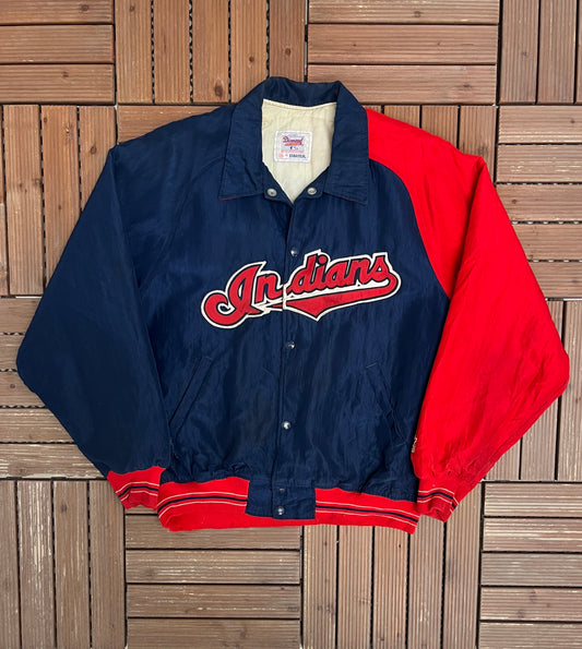 Cleveland Indians Stitched Jacket | Size Medium | Vintage 1990s MLB Baseball Blue Starter Jacket |