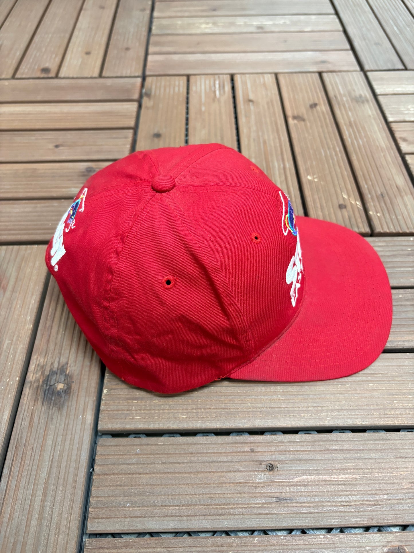 Stren Easy Cast Embroidered Graphic Hat | Adjustable With Snap Back | Vintage 1990s Promotional Fishing Red Cap |