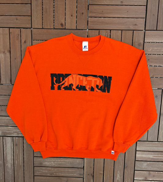 Princeton Tigers Stitched Graphic Crewneck | Size Large | Vintage 1990s College Orange Sweater |