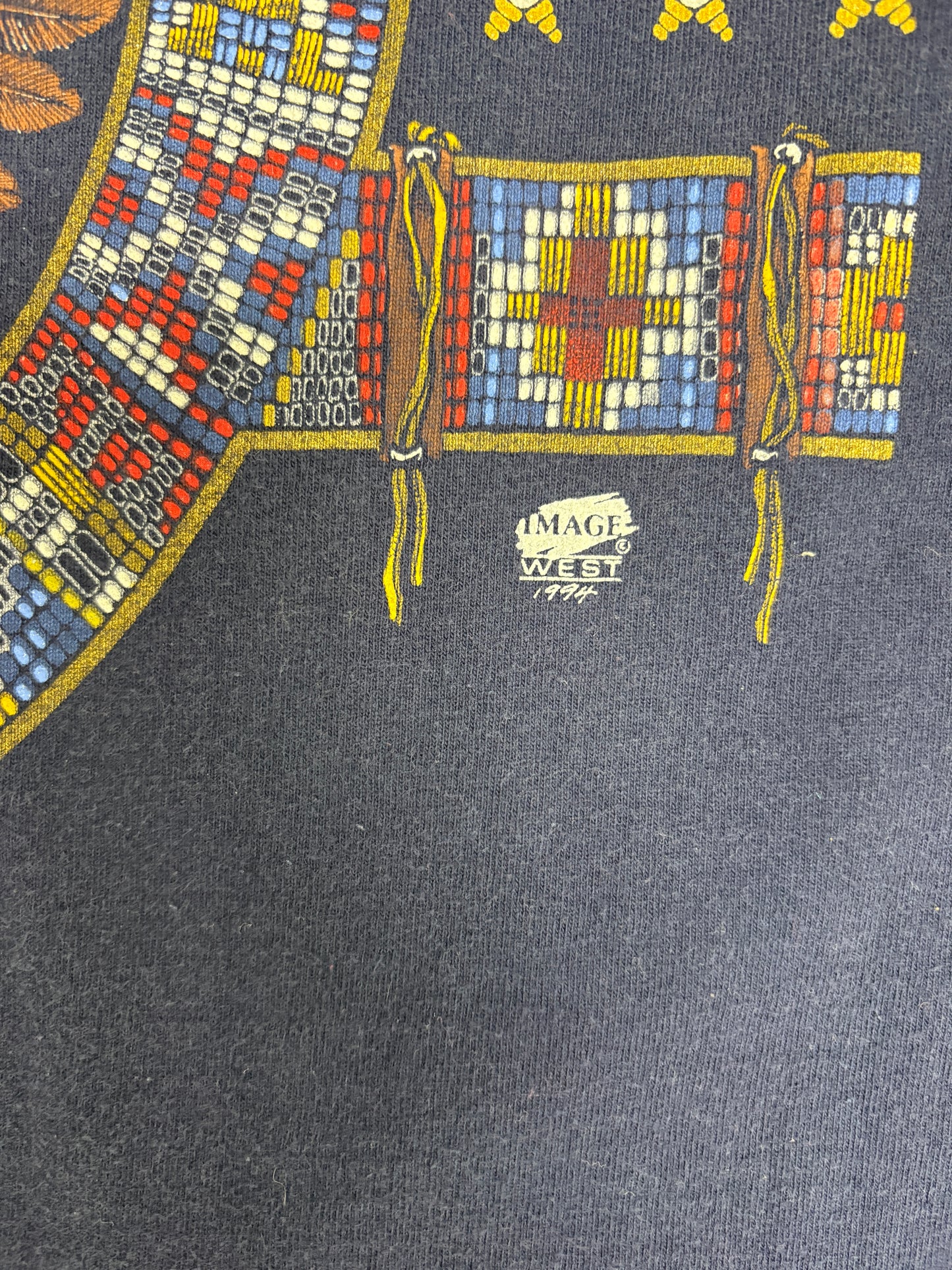 Native & Bald Eagle Graphic Tee | Size Large | Vintage 1990s Scenic Blue T-Shirt |