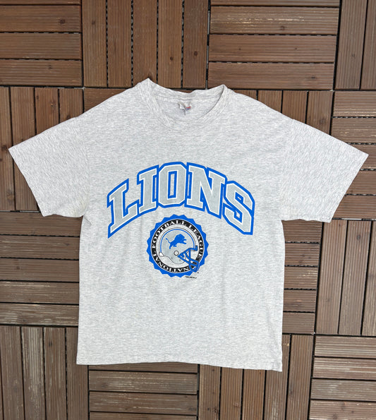 Detroit Lions Graphic Tee | Size Large | Vintage 1990s NFL Football Grey T-Shirt |