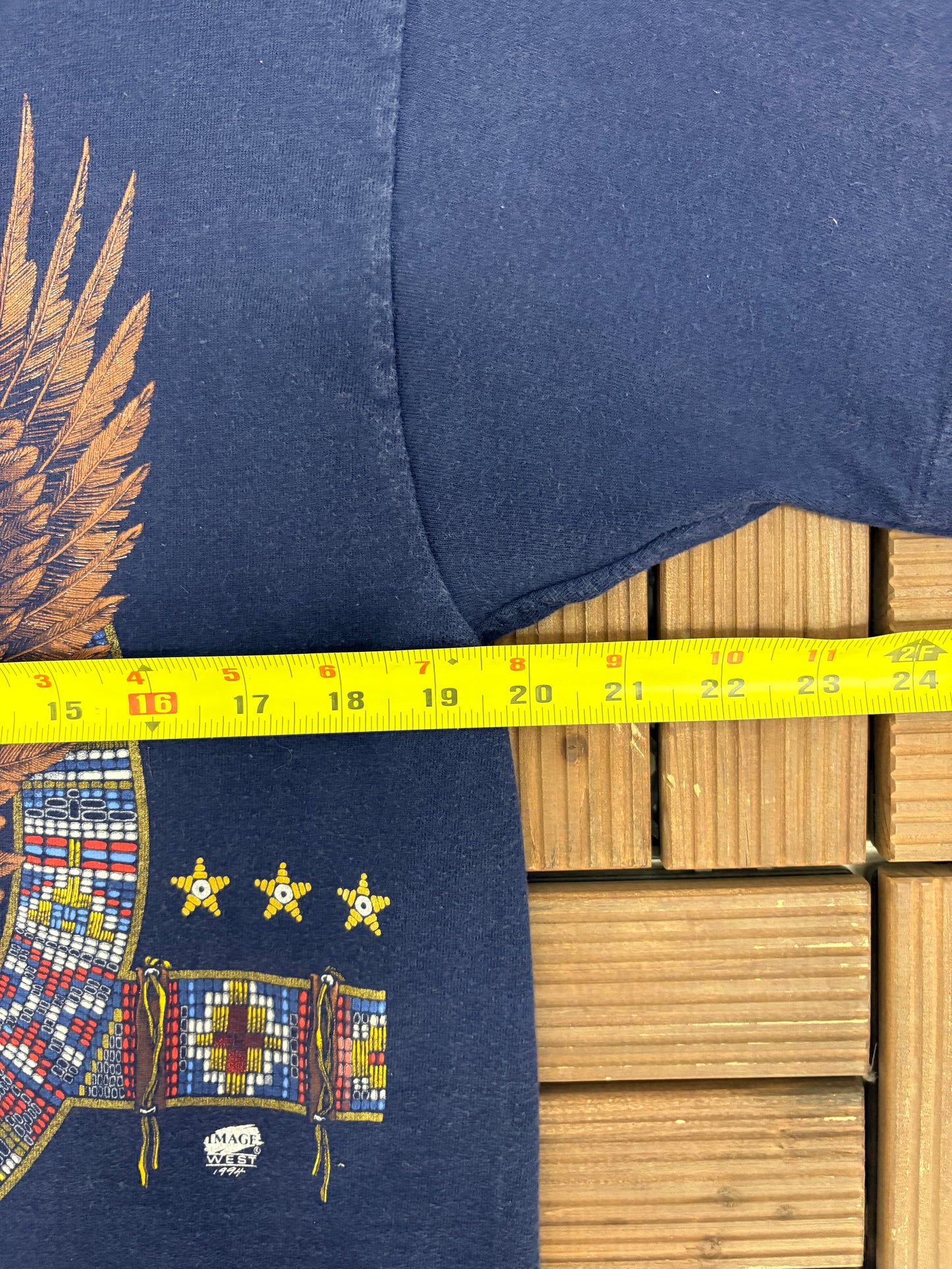 Native & Bald Eagle Graphic Tee | Size Large | Vintage 1990s Scenic Blue T-Shirt |