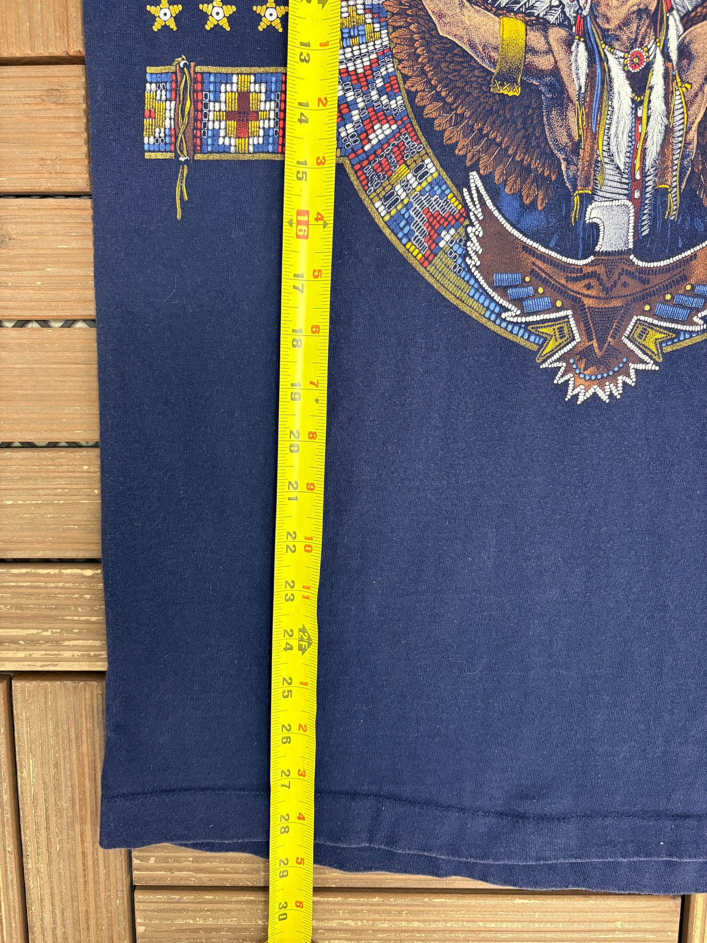 Native & Bald Eagle Graphic Tee | Size Large | Vintage 1990s Scenic Blue T-Shirt |