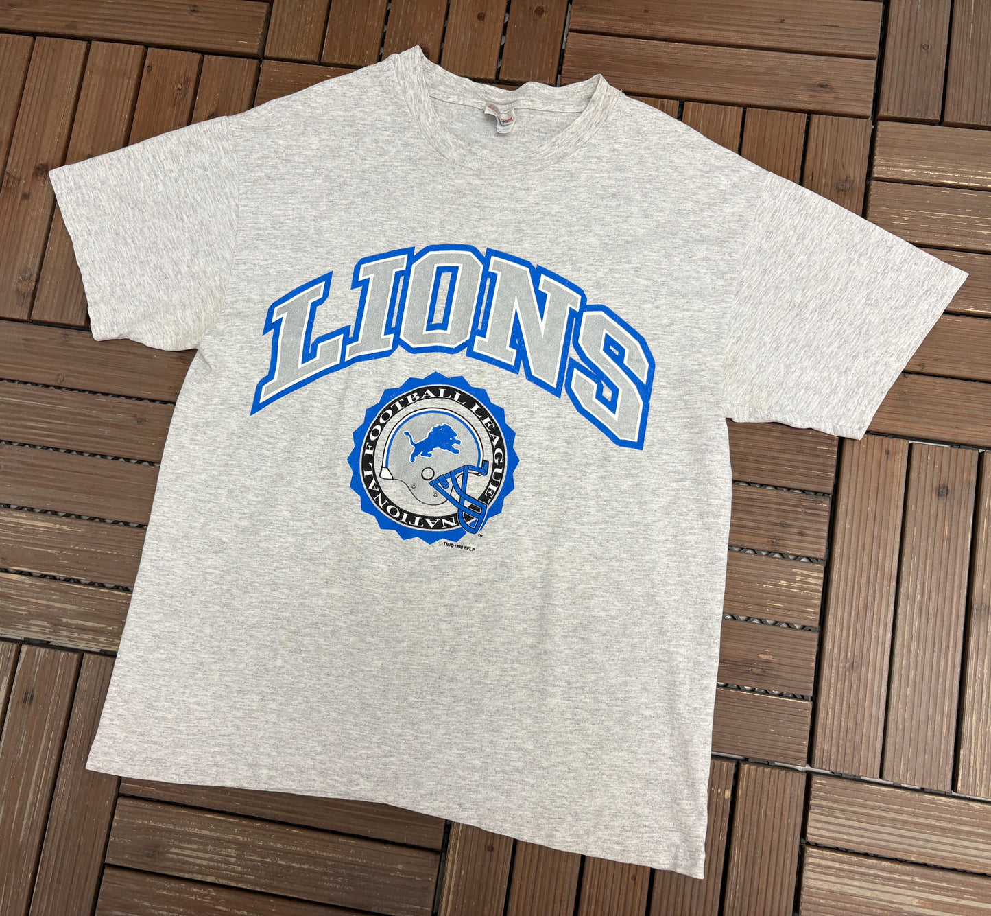 Detroit Lions Graphic Tee | Size Large | Vintage 1990s NFL Football Grey T-Shirt |