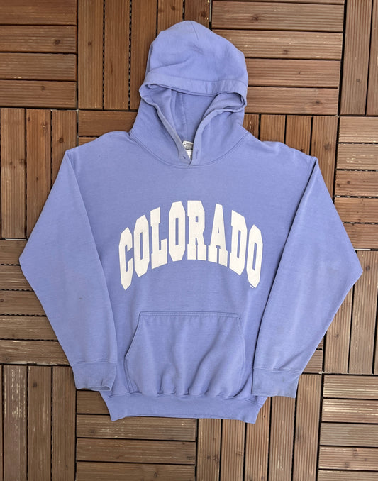 Colorado Spell Out Graphic Hoodie | Size Medium | Vintage 2000s Light Purple Hoodie |