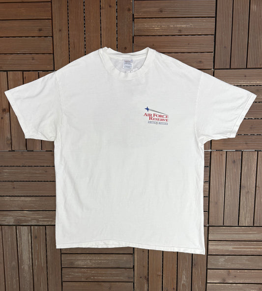 Air Force Reserve Above & Beyond Graphic Tee | Size X-Large | Vintage 1990s American Military White T-Shirt |