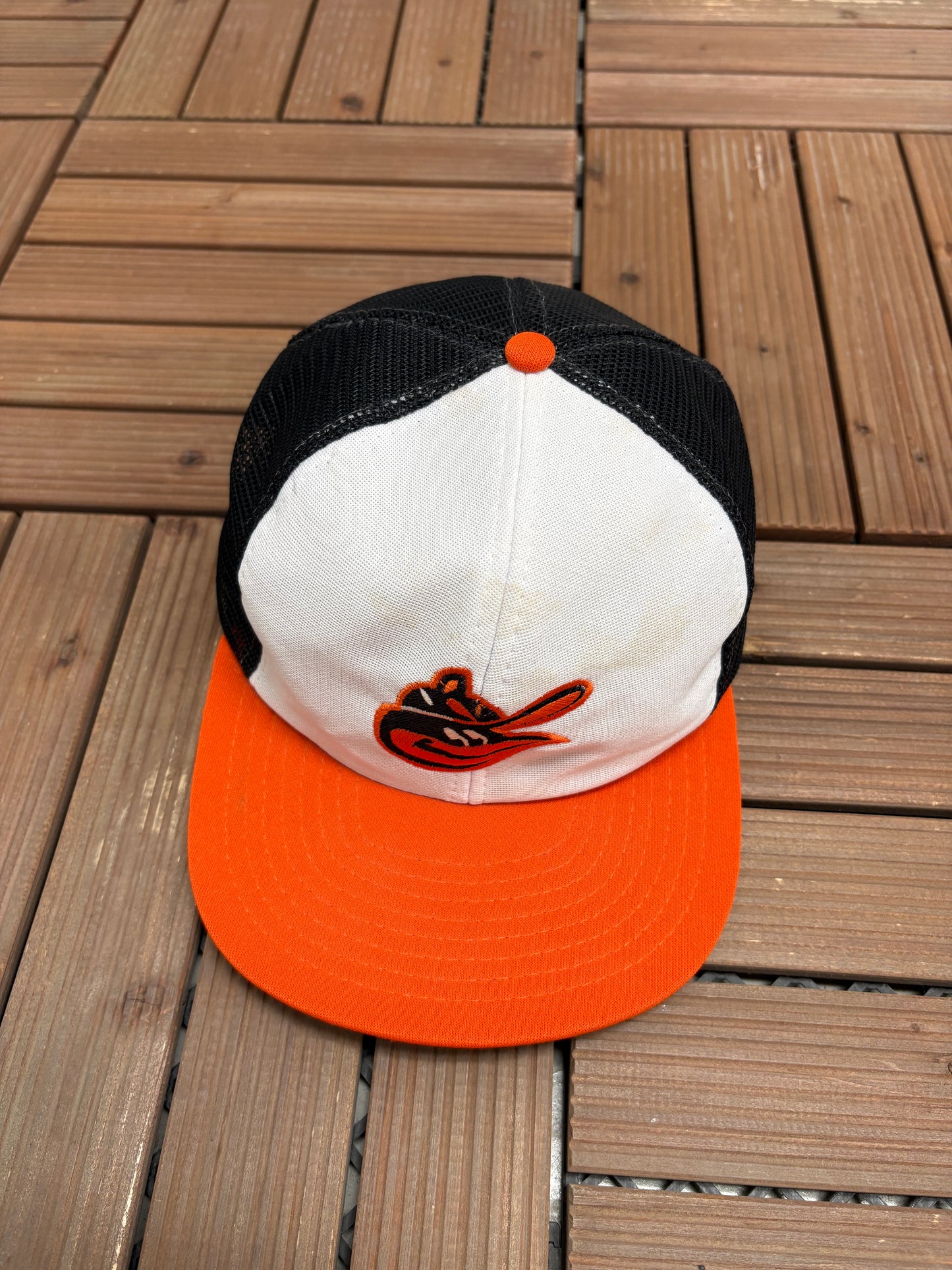 Baltimore Orioles Embroidered Hat | Snap Back | Vintage 1980s MLB Baseball White Cap |