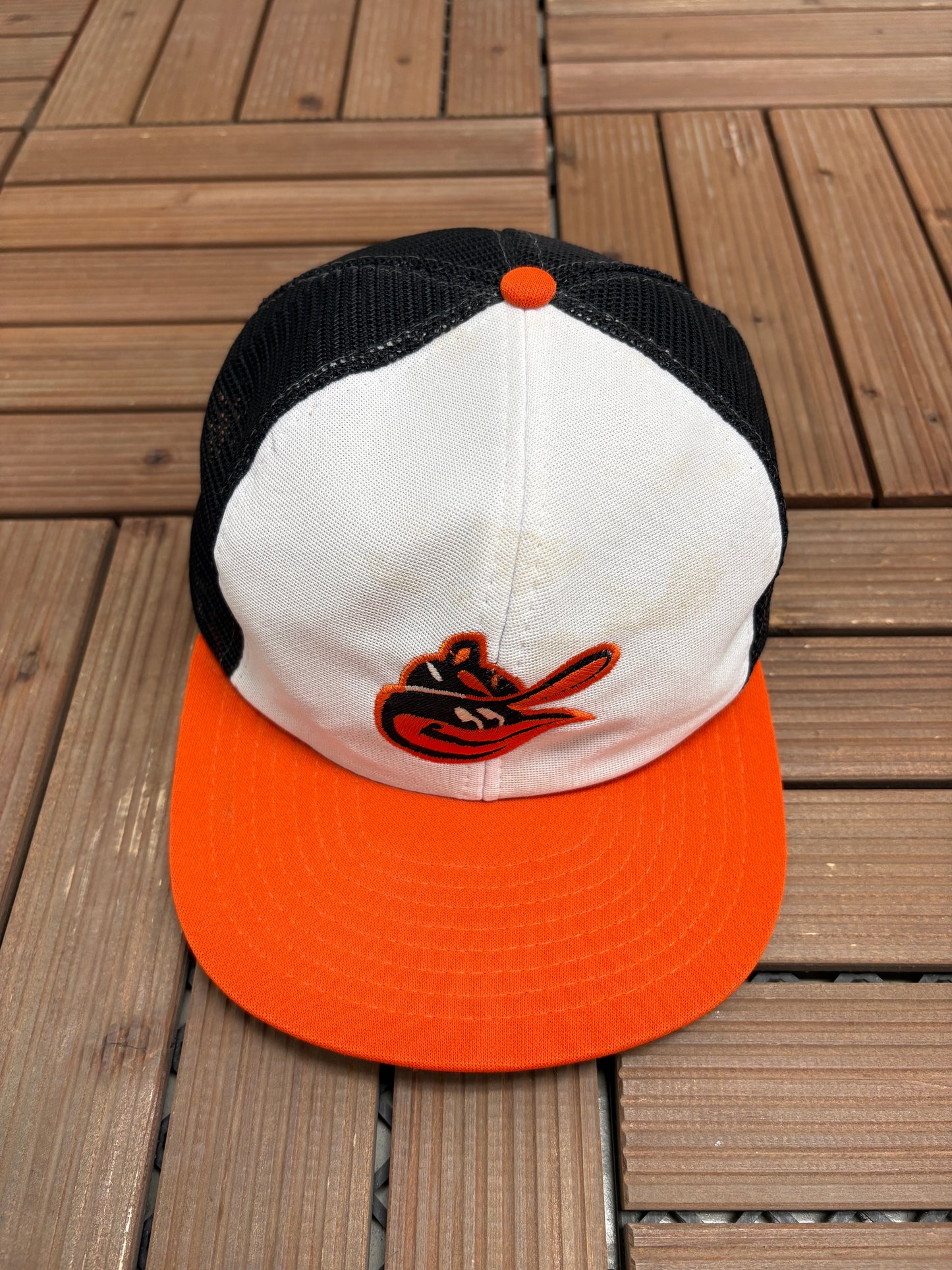 Baltimore Orioles Embroidered Hat | Snap Back | Vintage 1980s MLB Baseball White Cap |