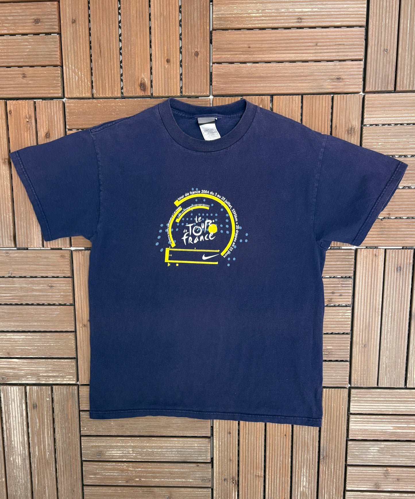 Le Tour de France 2004 Nike Graphic Tee | Size Medium | Vintage 2000s Promotional Blue T-Shirt |