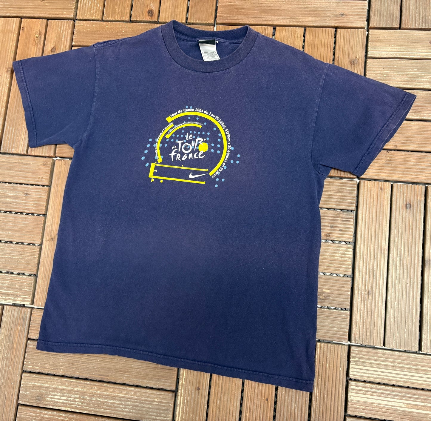 Le Tour de France 2004 Nike Graphic Tee | Size Medium | Vintage 2000s Promotional Blue T-Shirt |