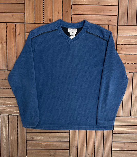 Columbia Striped Fleece Sweater | Size Large | Vintage 1990s Branded Blue Sweatshirt | Made in USA |