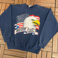 Brat Stop Kenosha, Wisconsin Bald Eagle Graphic Crewneck | Size Medium | Vintage 1990s Promotional Blue Sweater |