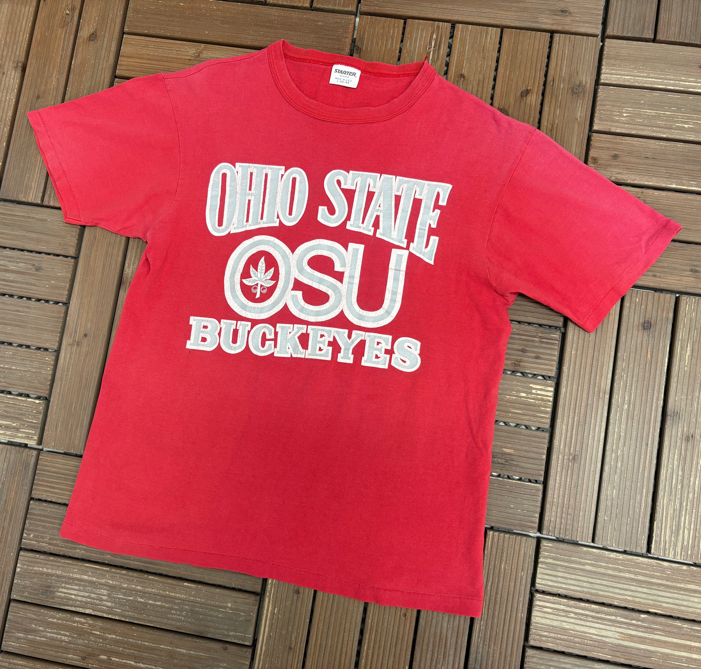 Ohio State Buckeyes Graphic Tee | Size Large | Vintage 1990s Starter College Red T-Shirt |