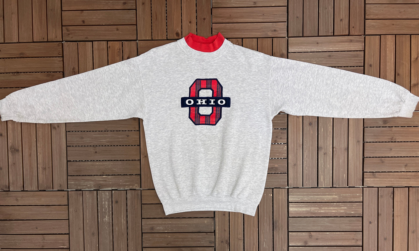 Ohio Embroidered Graphic Crewneck | Size Medium | Vintage 1990s College Grey Sweater |