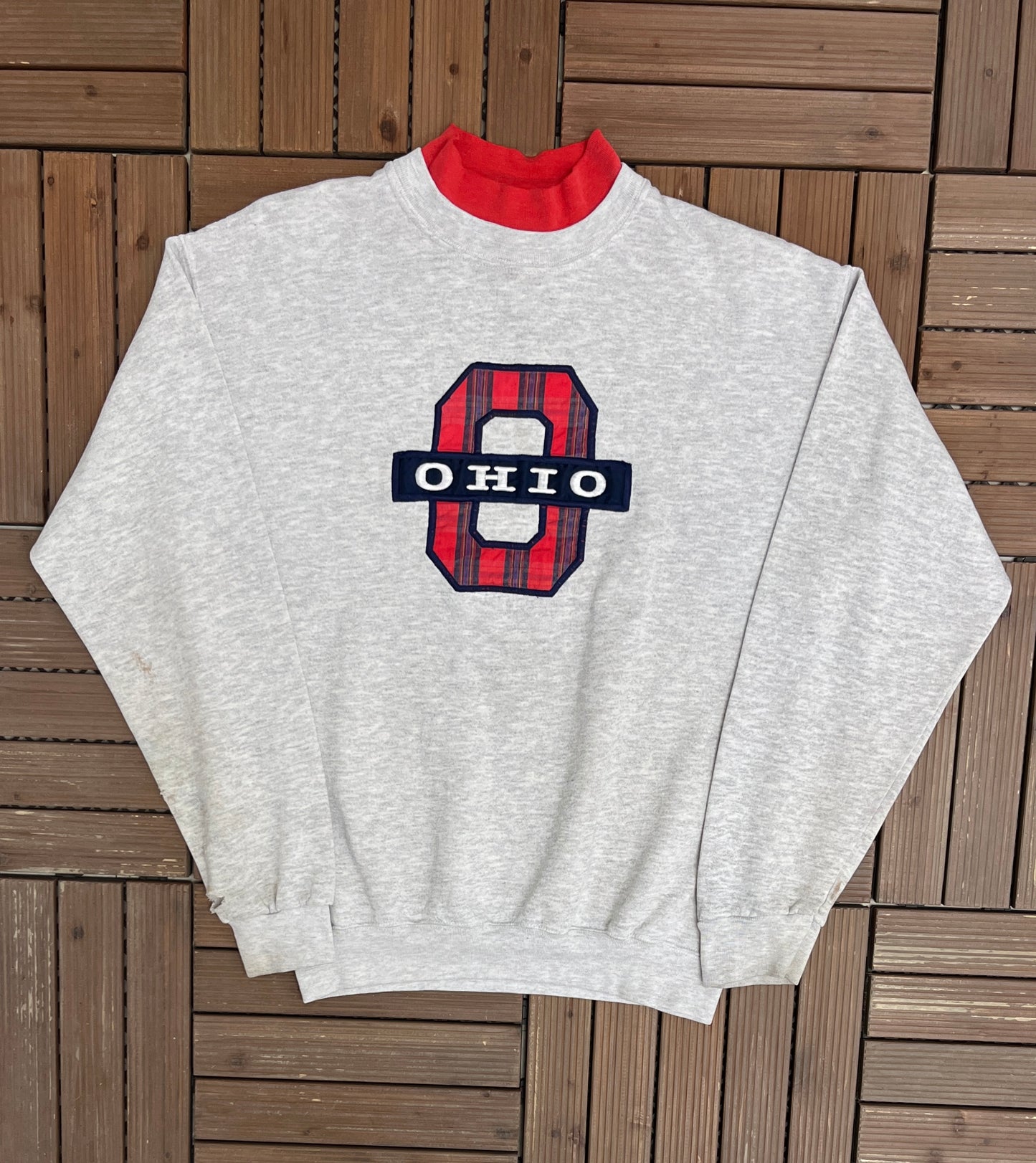 Ohio Embroidered Graphic Crewneck | Size Medium | Vintage 1990s College Grey Sweater |