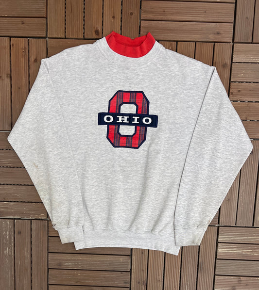 Ohio Embroidered Graphic Crewneck | Size Medium | Vintage 1990s College Grey Sweater |