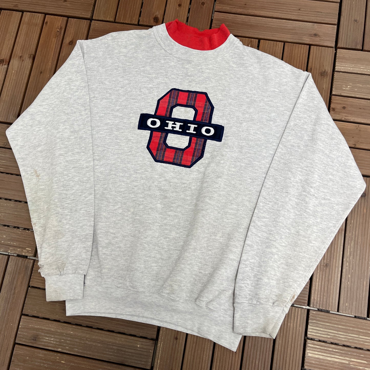 Ohio Embroidered Graphic Crewneck | Size Medium | Vintage 1990s College Grey Sweater |