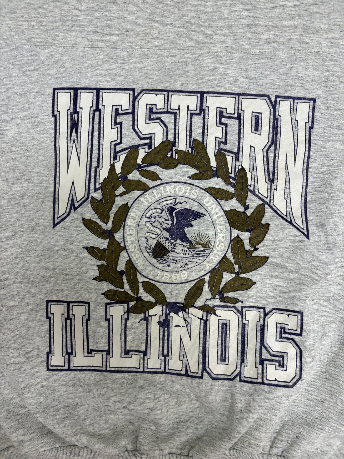 Western Illinois Leathernecks Graphic Crewneck | Size Large | Vintage 1990s College Grey Sweater |