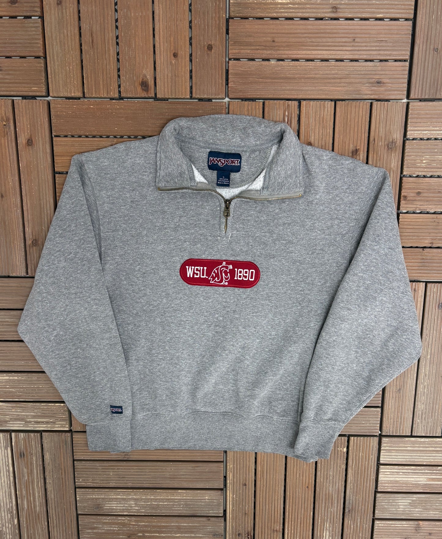 Washington State Cougars Graphic Quarter Zip | Size Small | Vintage 2000s College Grey Sweater |