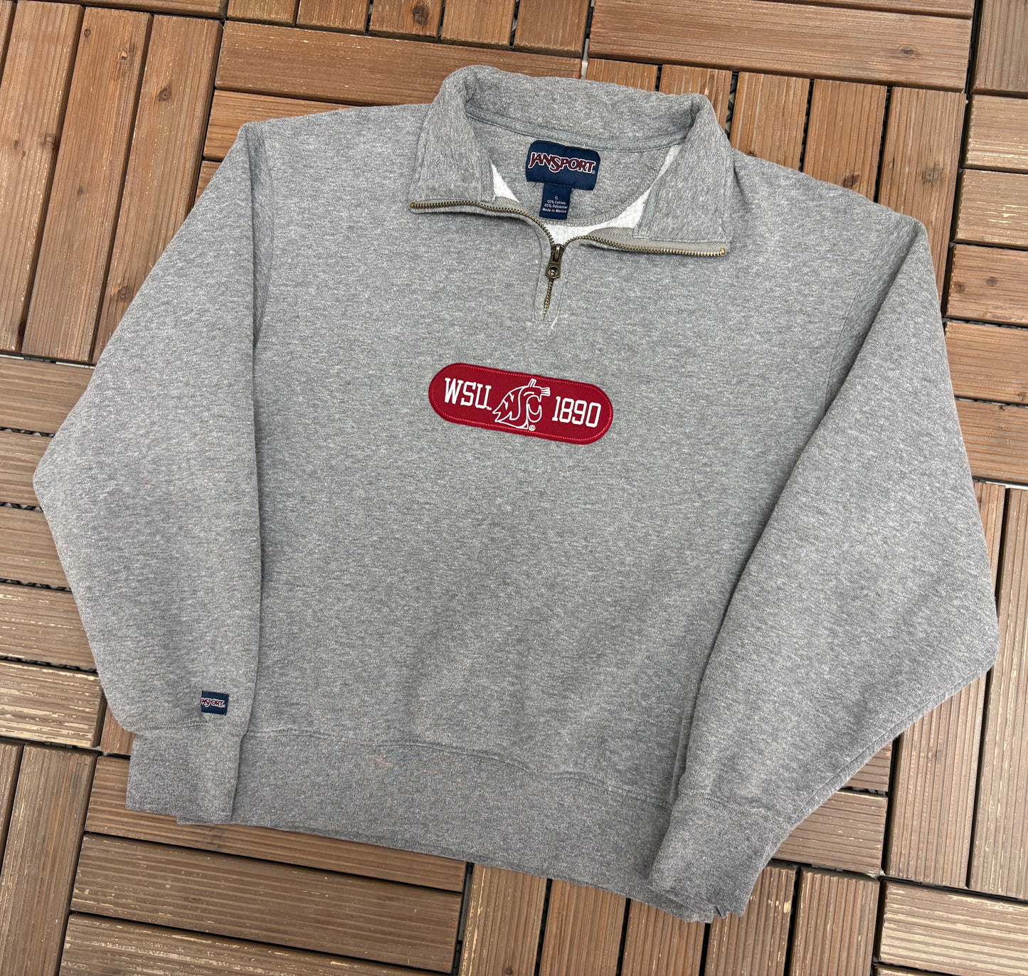 Washington State Cougars Graphic Quarter Zip | Size Small | Vintage 2000s College Grey Sweater |