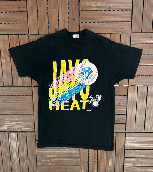 Toronto Blue Jays Heat Graphic Tee | Size X-Large | Vintage 1990s MLB Baseball Black T-Shirt |