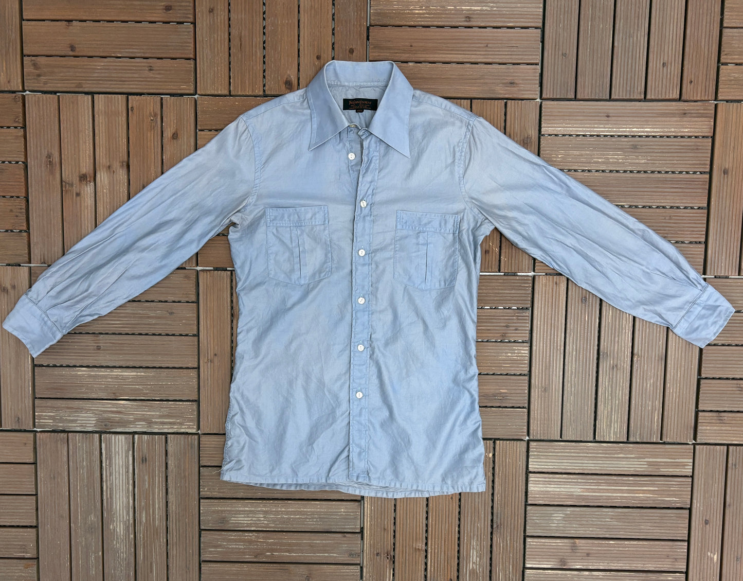 Yves Saint Laurent Button Down Shirt | Size Medium | Vintage 1990s Blue Button Down Collared Shirt |