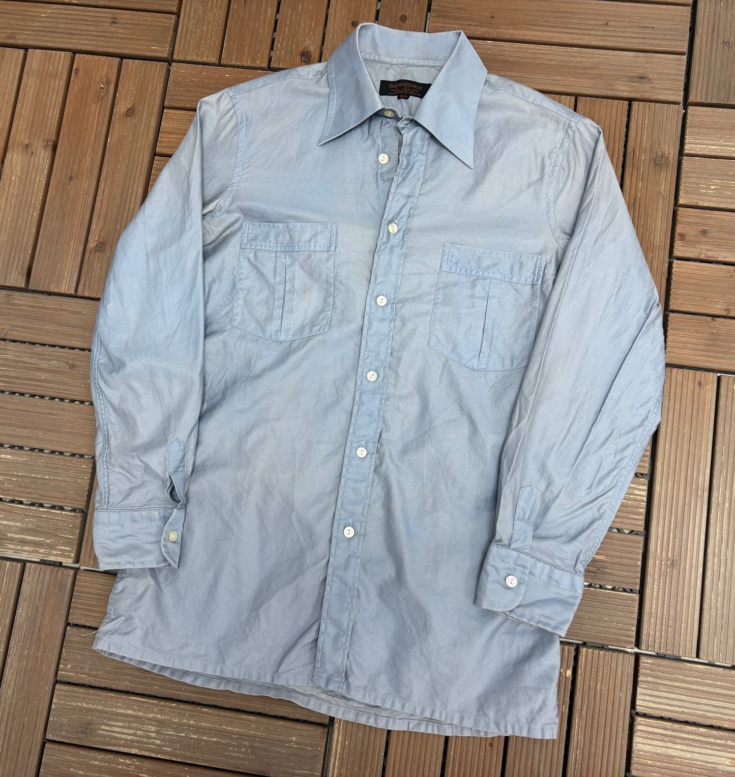 Yves Saint Laurent Button Down Shirt | Size Medium | Vintage 1990s Blue Button Down Collared Shirt |