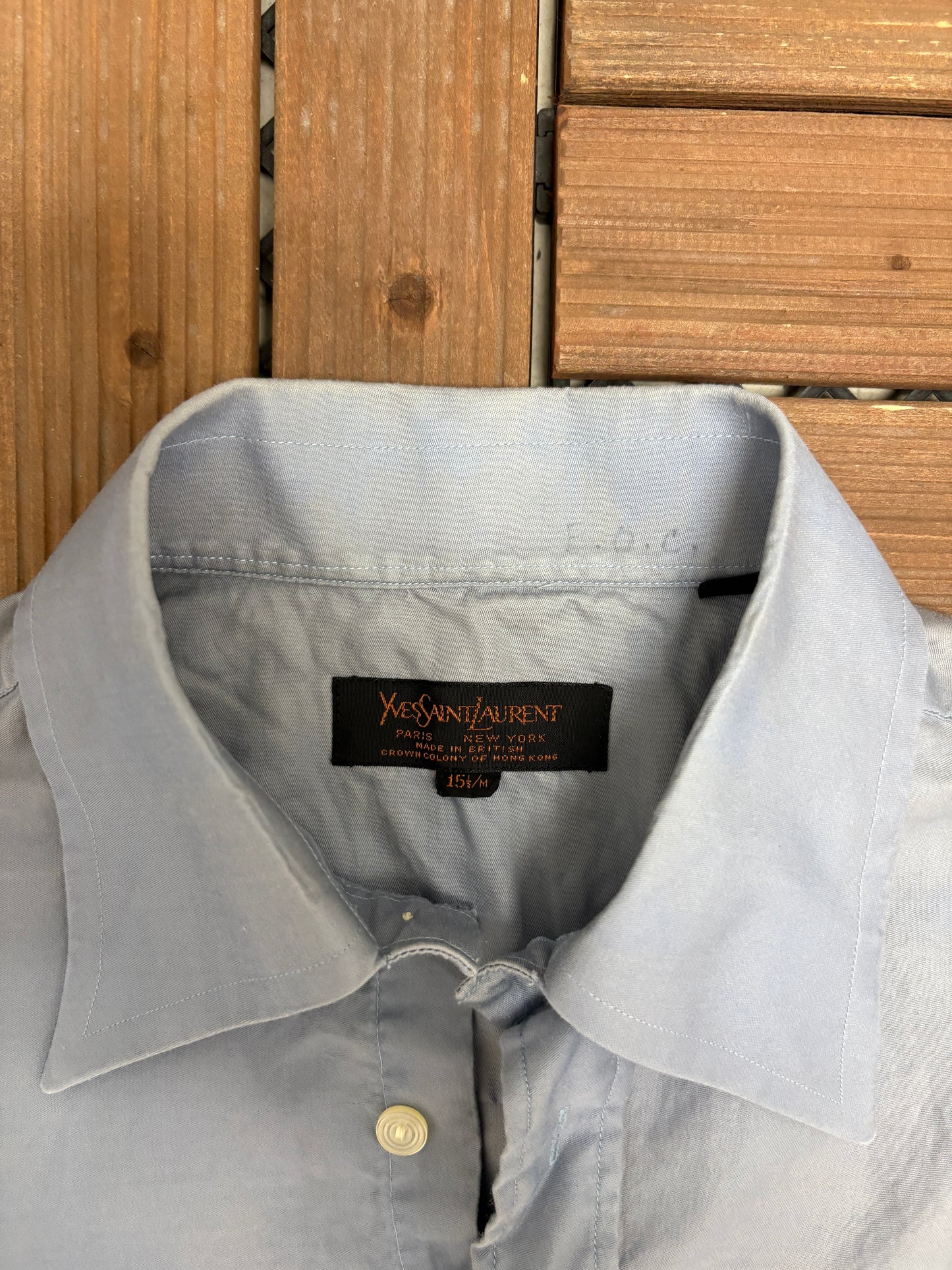 Yves Saint Laurent Button Down Shirt | Size Medium | Vintage 1990s Blue Button Down Collared Shirt |