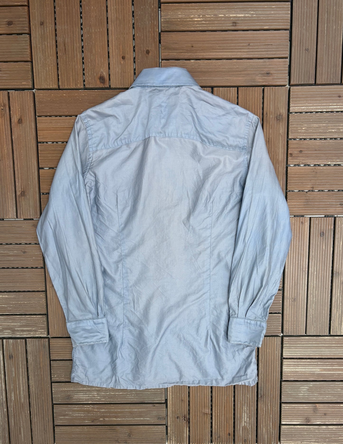 Yves Saint Laurent Button Down Shirt | Size Medium | Vintage 1990s Blue Button Down Collared Shirt |