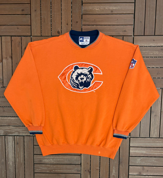 Chicago Bears Stitched Graphic Crewneck | Size X-Large | Vintage 1990s NFL Football Orange Sweater |