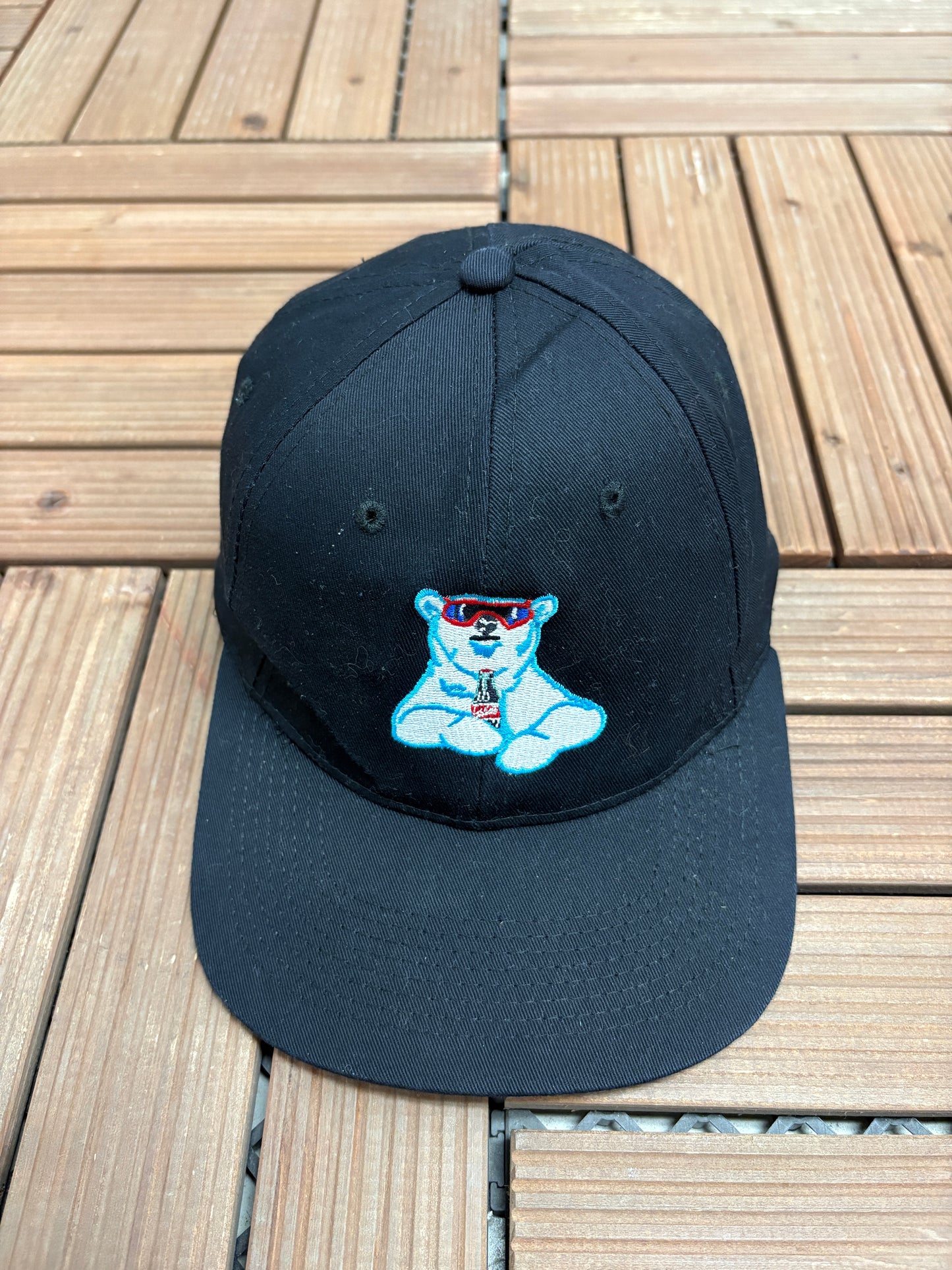 Coca-Cola Polar Bear Embroidered Graphic Hat | Snap Back | Vintage 1990s Promotional Black Cap |