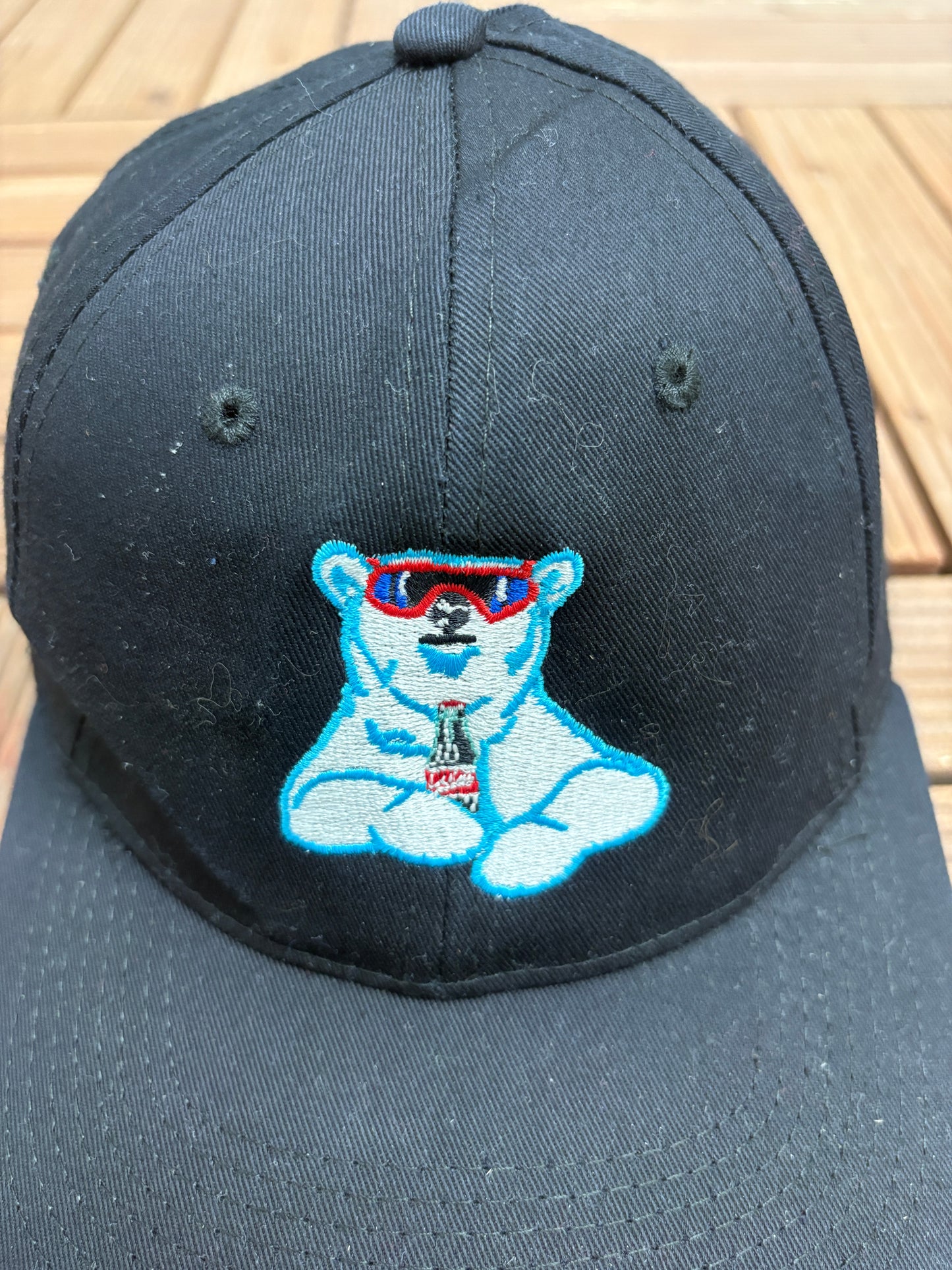 Coca-Cola Polar Bear Embroidered Graphic Hat | Snap Back | Vintage 1990s Promotional Black Cap |