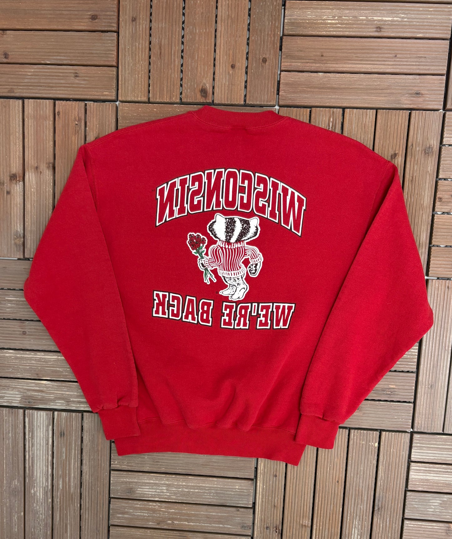 Wisconsin Badgers Rose Bowl 2000 We're Back Graphic Crewneck | Size Medium | Vintage 2000s College Red Sweater |