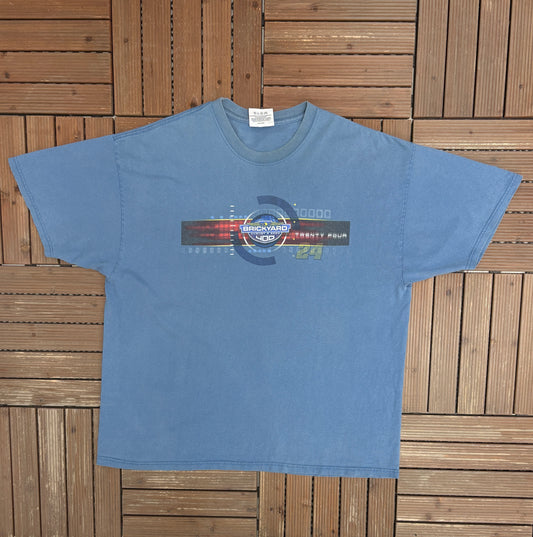 Jeff Gordon Brickyard 400 2004 Graphic Tee | Size X-Large | Vintage 2000s NASCAR Racing Blue T-Shirt |
