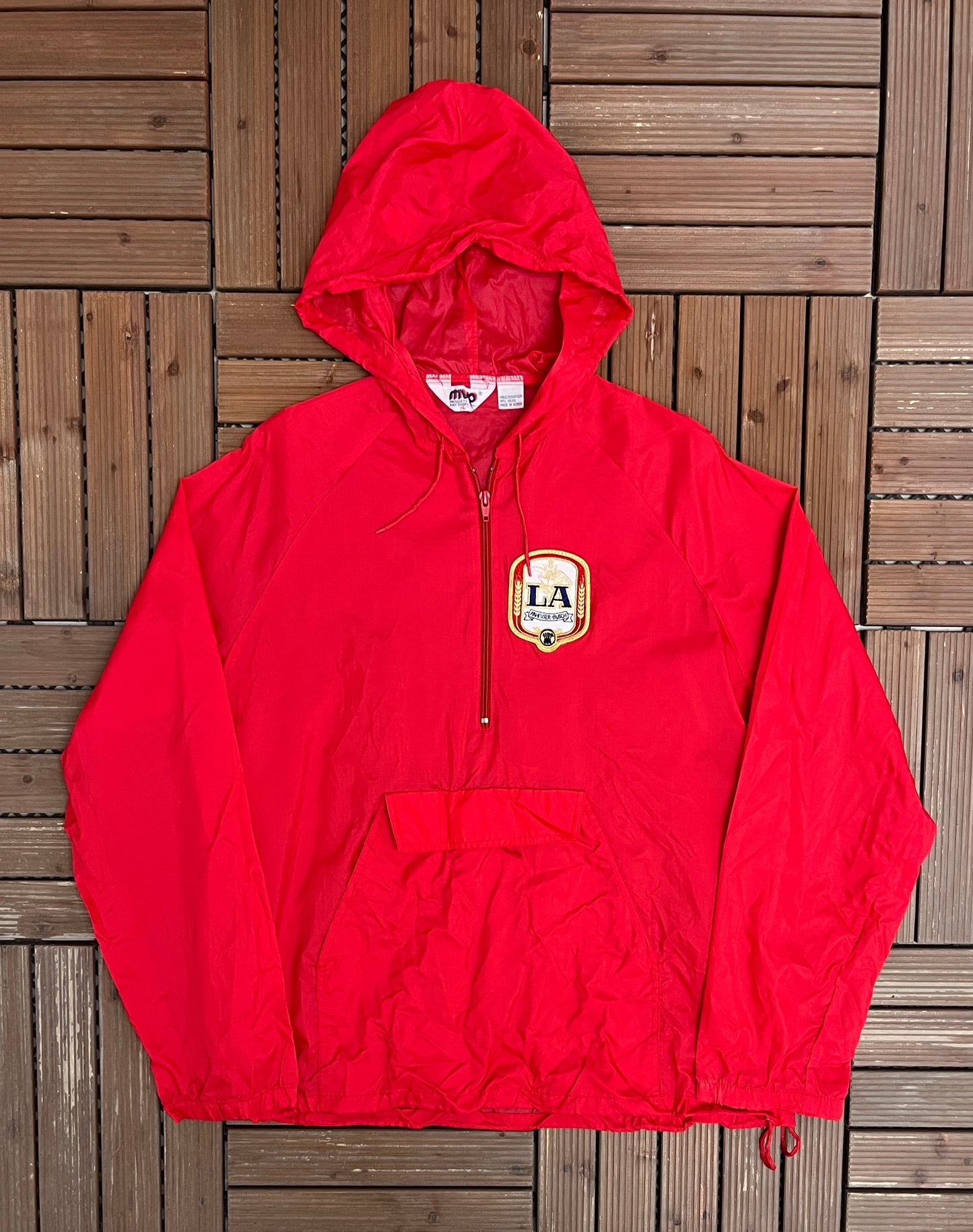 LA Anheuser-Busch Beer Graphic Windbreaker | Size Large | Vintage 1990s Promotional Red Windbreaker |