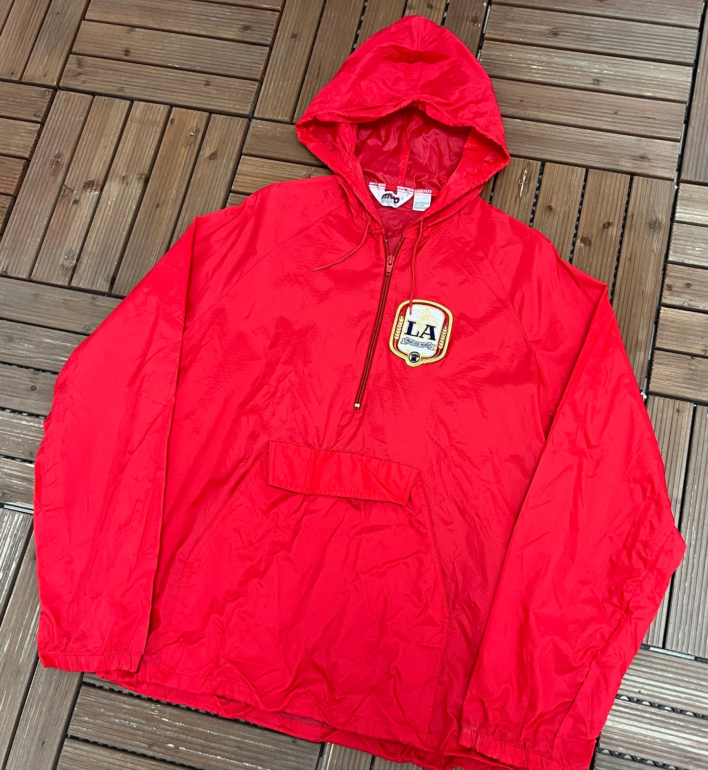 LA Anheuser-Busch Beer Graphic Windbreaker | Size Large | Vintage 1990s Promotional Red Windbreaker |