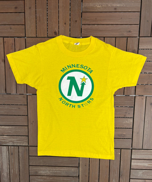 Minnesota North Stars Graphic Tee | Size Medium | Vintage 1980s NHL Hockey Yellow T-Shirt |