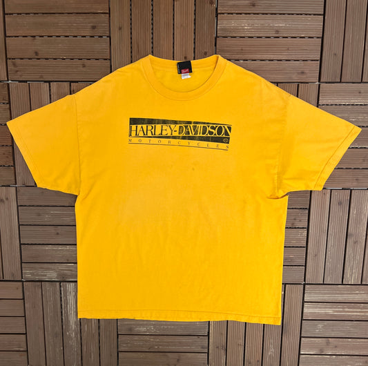 Harley Davidson of Tampa Graphic Tee | Size XX-Large | Vintage 2000s Biker Motorcycle Yellow T-Shirt |