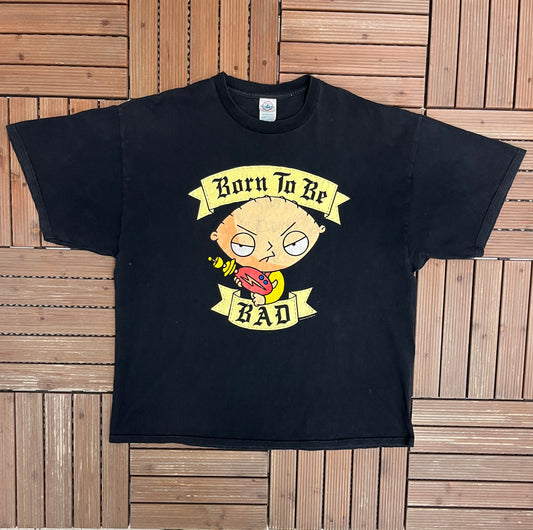 Family Guy Stewie Griffin Born To Be Bad Graphic Tee | Size XX-Large | Vintage 2000s Family Guy Promotional Black T-Shirt |