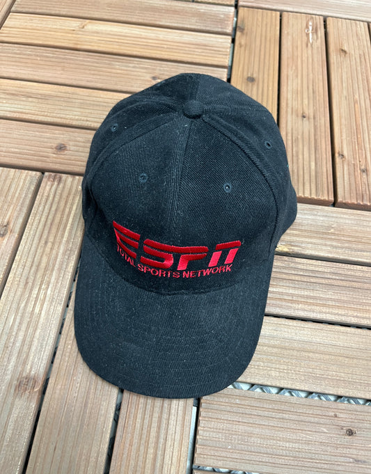 ESPN Total Sports Network Embroidered Graphic Hat | Metal Clasp | Vintage 2000s Promotional Black Cap |