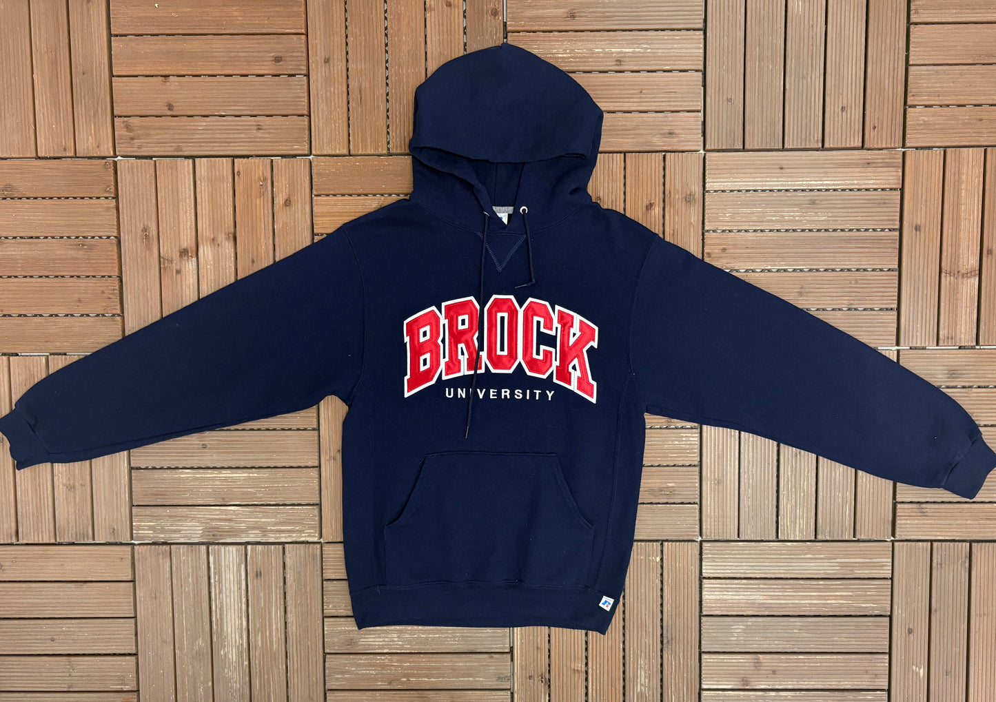 Brock University Embroidered Graphic Hoodie | Size Small | Vintage 2000s Russell College Blue Sweatshirt |