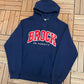 Brock University Embroidered Graphic Hoodie | Size Small | Vintage 2000s Russell College Blue Sweatshirt |